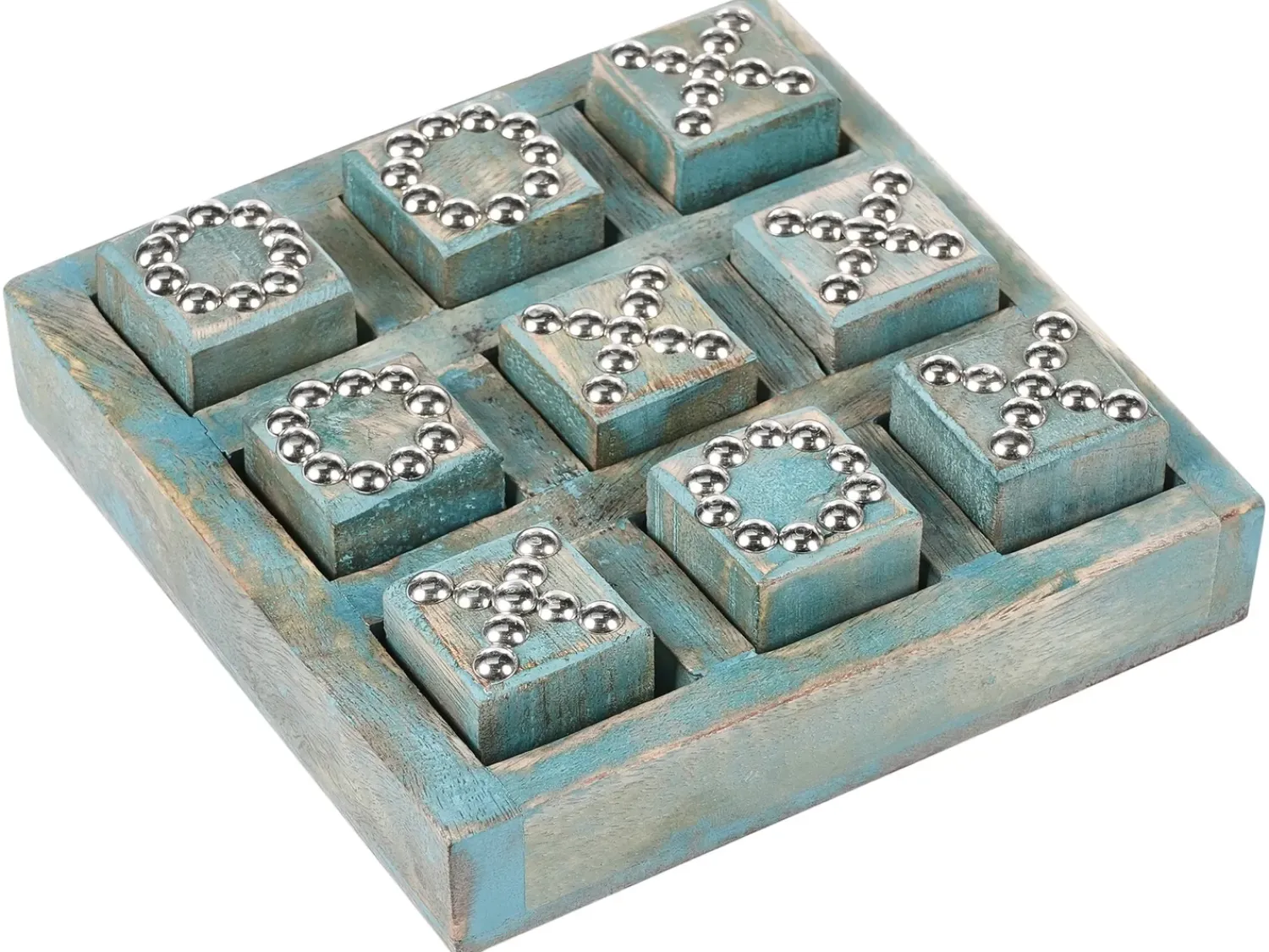 Hot Beliani Gioco del Tris KINA Legno di mango Blu Blu Argento Marrone