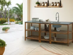 Outlet Beliani Grande isola da cucina BRUCOLI Legno d'acacia Marrone Marrone Grigio