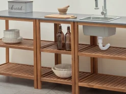 Best Beliani Isola per cucina esterna BRUCOLI Legno d'acacia Marrone Marrone Grigio