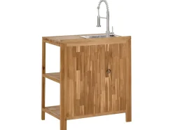 Hot Beliani Isola per cucina esterna con lavello VENOSA Legno d'acacia Marrone/Argento Marrone Argento