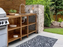Hot Beliani Isola per cucina esterna con lavello VENOSA Legno d'acacia Marrone/Argento Marrone Argento