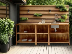 Hot Beliani Isola per cucina esterna con lavello VENOSA Legno d'acacia Marrone/Argento Marrone Argento