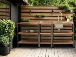 Beliani Isola per cucina esterna con lavello IVREA Legno di acacia certificato Marrone/Argento Marrone Argento Grigio