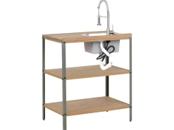 Beliani Isola per cucina esterna con lavello IVREA Legno di acacia certificato Marrone/Argento Marrone Argento Grigio