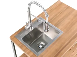 Beliani Isola per cucina esterna con lavello IVREA Legno di acacia certificato Marrone/Argento Marrone Argento Grigio