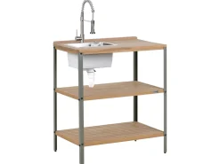 Beliani Isola per cucina esterna con lavello IVREA Legno di acacia certificato Marrone/Argento Marrone Argento Grigio