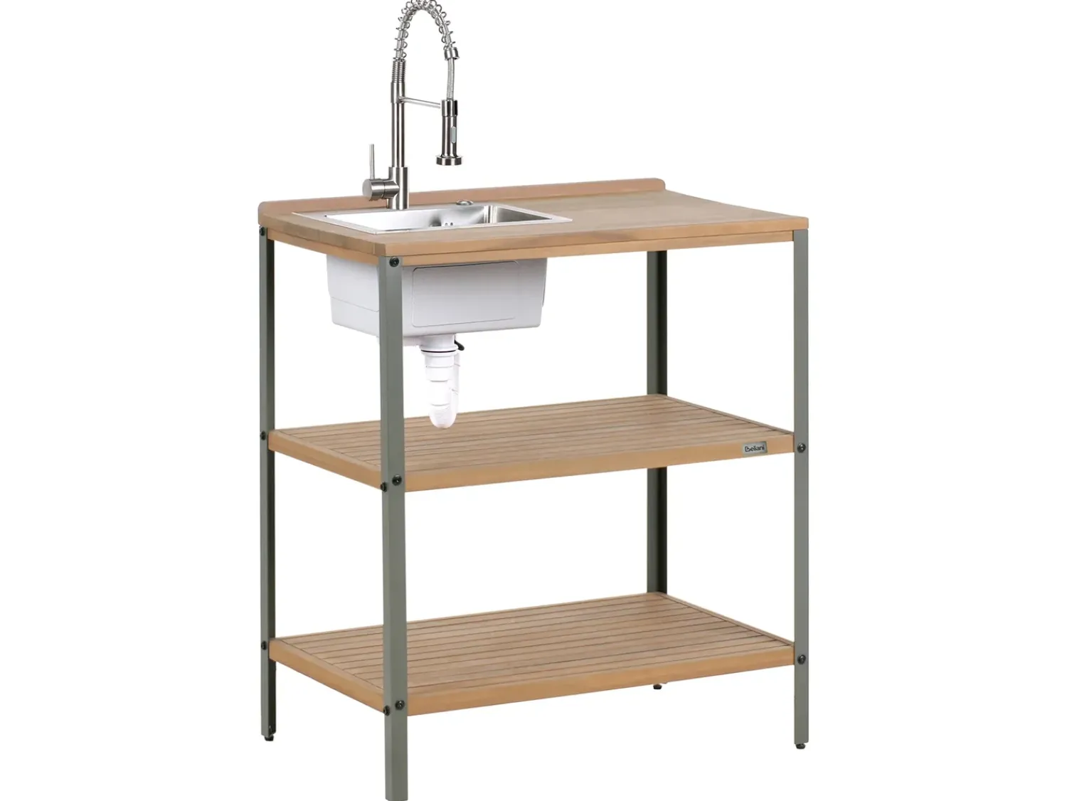 Beliani Isola per cucina esterna con lavello IVREA Legno di acacia certificato Marrone/Argento Marrone Argento Grigio