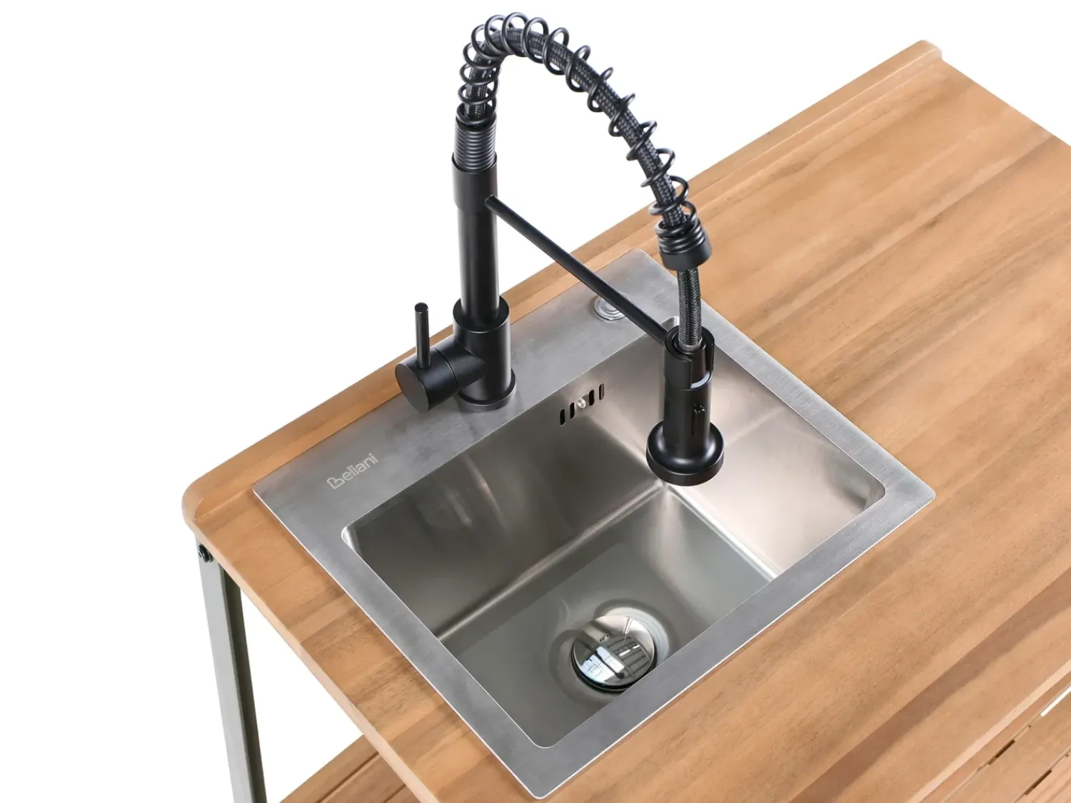 New Beliani Isola per cucina esterna con lavello IVREA Legno di acacia certificato Marrone/Nero Marrone Grigio Nero