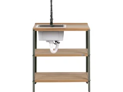 New Beliani Isola per cucina esterna con lavello IVREA Legno di acacia certificato Marrone/Nero Marrone Grigio Nero