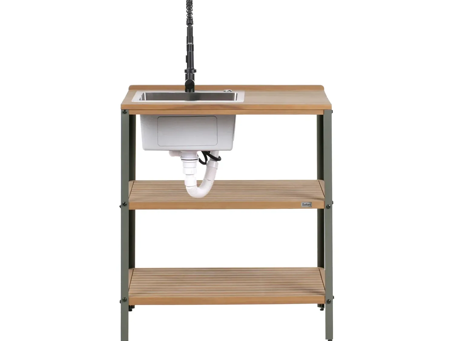 New Beliani Isola per cucina esterna con lavello IVREA Legno di acacia certificato Marrone/Nero Marrone Grigio Nero