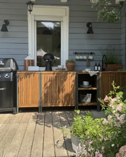 Clearance Beliani Isola per cucina esterna IVREA Legno di acacia certificato Marrone Marrone Grigio
