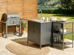 Outlet Beliani Isola per cucina esterna VILAMA Metallo Nero Argento Nero