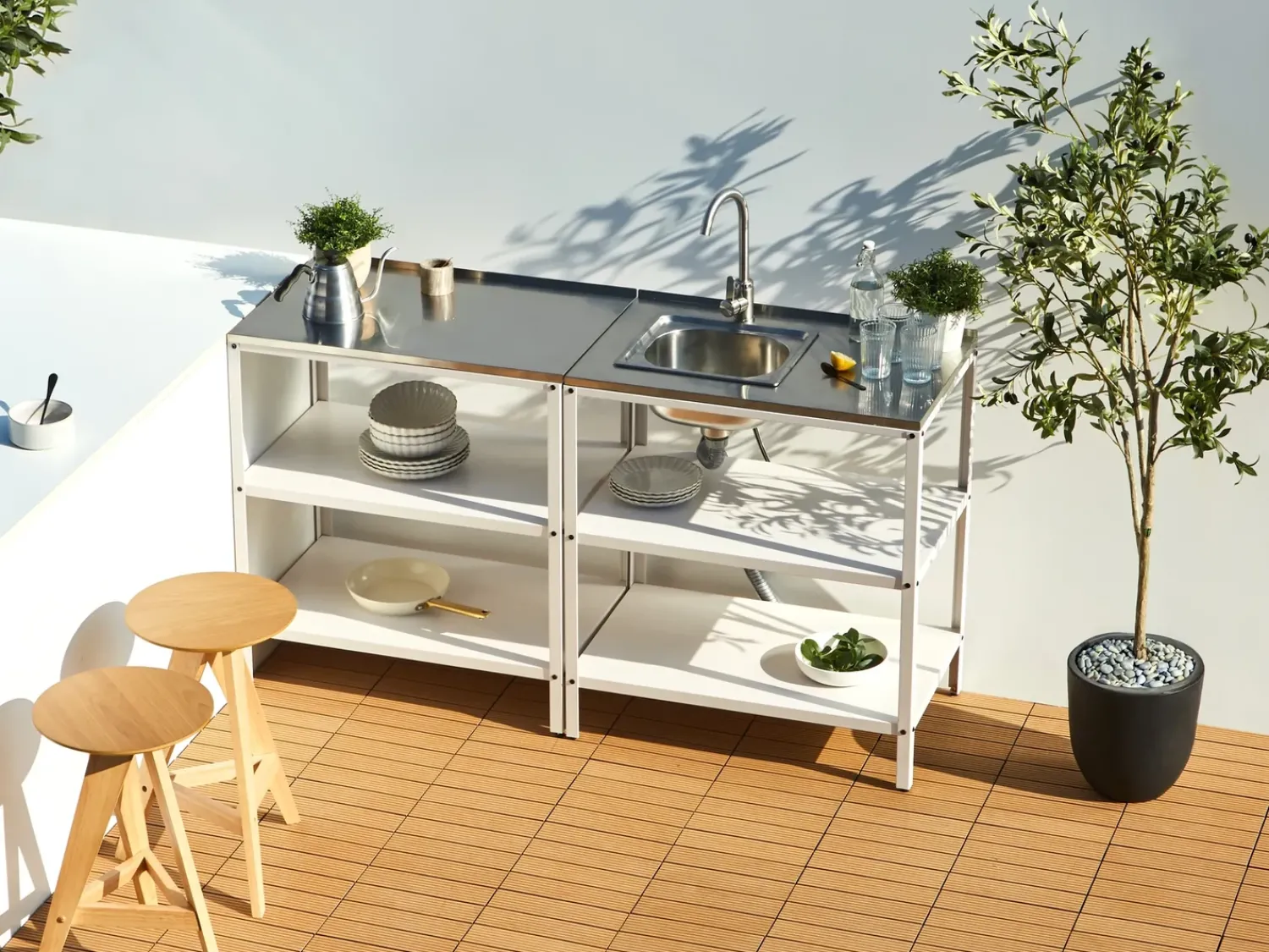 New Beliani Isola per cucina esterna VILAMA Bianco Bianco Argento