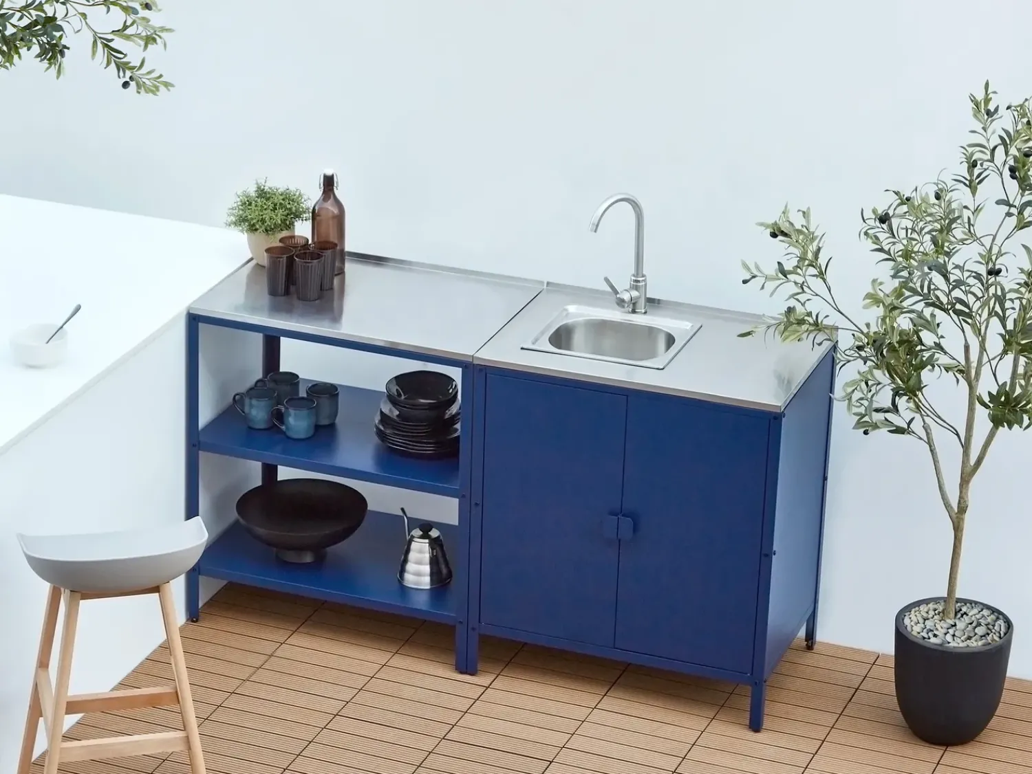 New Beliani Isola per cucina esterna VILAMA Blu Blu Argento