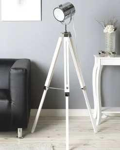 Outlet Beliani Lampada da pavimento ALZETTE Legno di pino Bianco Bianco Argento
