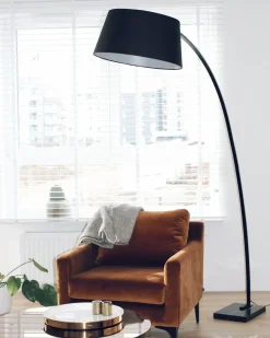 Sale Beliani Lampada da pavimento BENUE Metallo Nero Bianco Nero