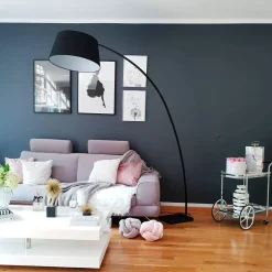 Sale Beliani Lampada da pavimento BENUE Metallo Nero Bianco Nero
