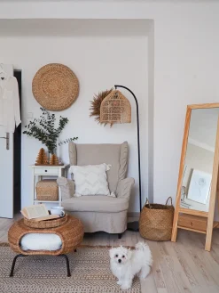 New Beliani Lampada da pavimento BERNICA Rattan Naturale Marrone Nero