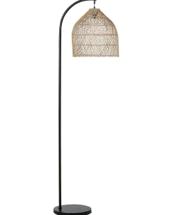 New Beliani Lampada da pavimento BERNICA Rattan Naturale Marrone Nero