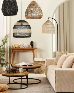 New Beliani Lampada da pavimento BERNICA Rattan Naturale Marrone Nero