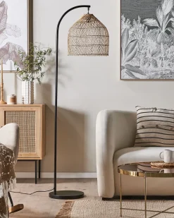 New Beliani Lampada da pavimento BERNICA Rattan Naturale Marrone Nero