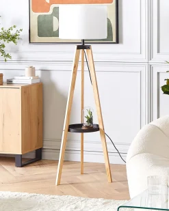 New Beliani Lampada da pavimento BLUFF Legno di pino Bianco Bianco Marrone Nero
