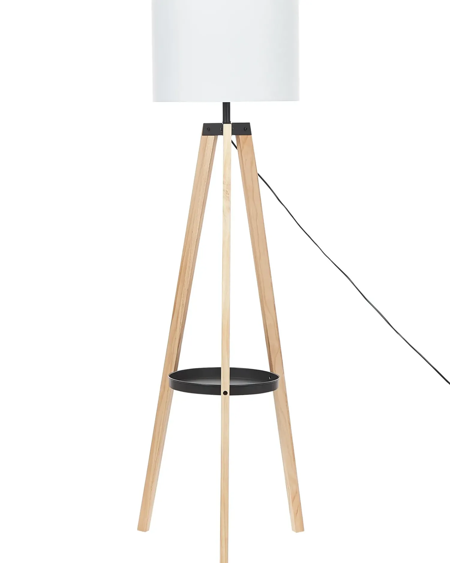 New Beliani Lampada da pavimento BLUFF Legno di pino Bianco Bianco Marrone Nero