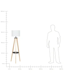 New Beliani Lampada da pavimento BLUFF Legno di pino Bianco Bianco Marrone Nero