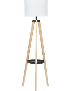 New Beliani Lampada da pavimento BLUFF Legno di pino Bianco Bianco Marrone Nero