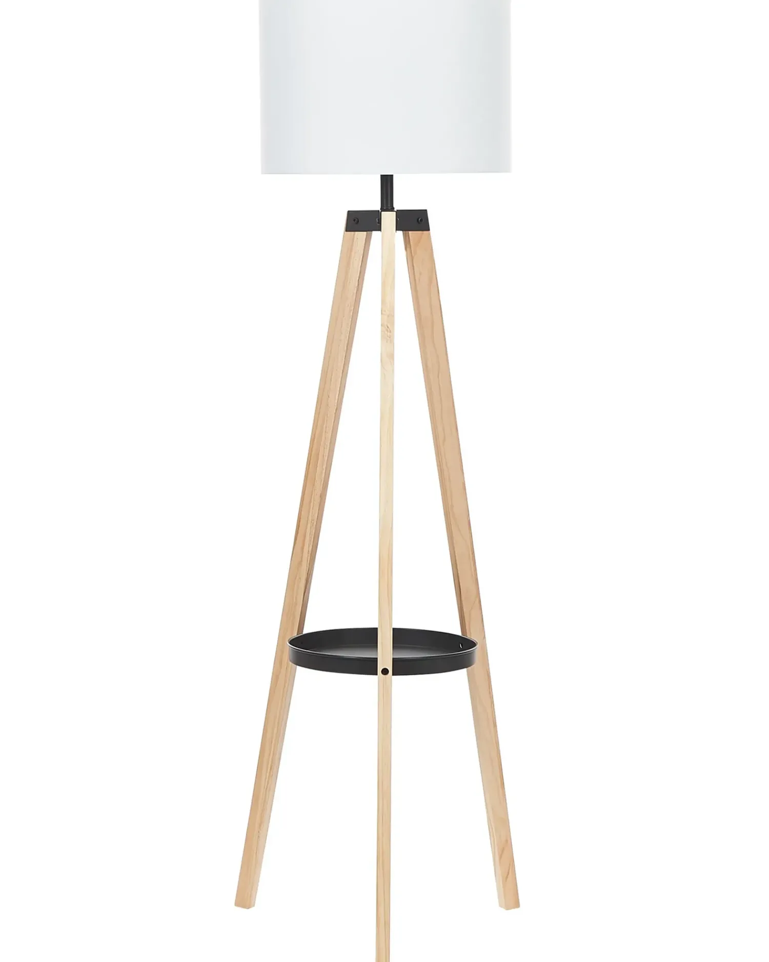 New Beliani Lampada da pavimento BLUFF Legno di pino Bianco Bianco Marrone Nero