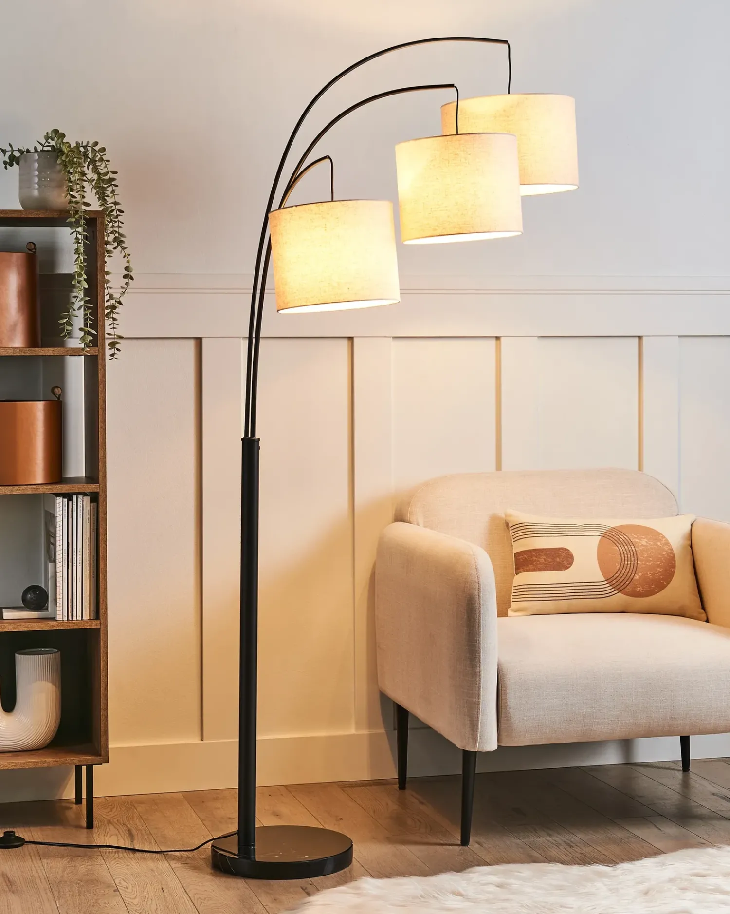 Beliani Lampada da pavimento CARONI Lino Beige Beige Nero