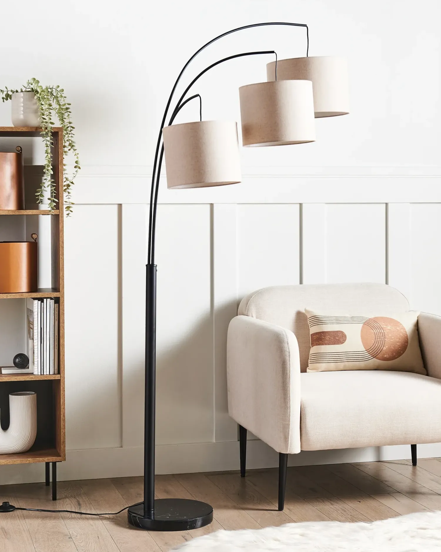 Beliani Lampada da pavimento CARONI Lino Beige Beige Nero