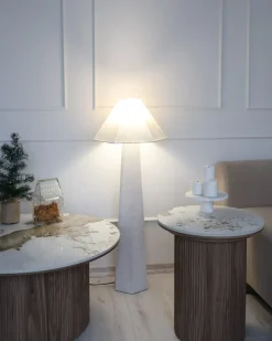 Clearance Beliani Lampada da pavimento DEMBI Lino sintetico chiaro Beige