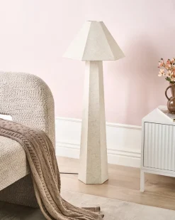 Clearance Beliani Lampada da pavimento DEMBI Lino sintetico chiaro Beige