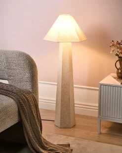Clearance Beliani Lampada da pavimento DEMBI Lino sintetico chiaro Beige