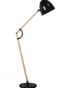 New Beliani Lampada da pavimento HETTON Regolabile Legno di quercia Nero Marrone Oro Nero