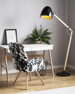 New Beliani Lampada da pavimento HETTON Regolabile Legno di quercia Nero Marrone Oro Nero