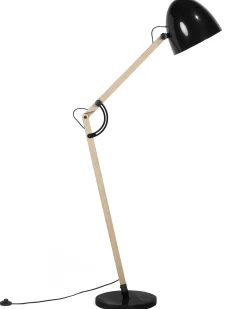New Beliani Lampada da pavimento HETTON Regolabile Legno di quercia Nero Marrone Oro Nero
