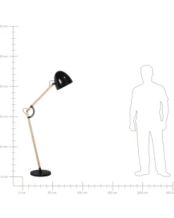 New Beliani Lampada da pavimento HETTON Regolabile Legno di quercia Nero Marrone Oro Nero
