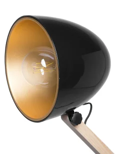 New Beliani Lampada da pavimento HETTON Regolabile Legno di quercia Nero Marrone Oro Nero