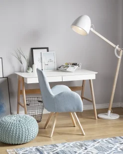 New Beliani Lampada da pavimento HETTON Regolabile Legno di quercia Bianco Bianco Marrone