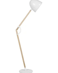New Beliani Lampada da pavimento HETTON Regolabile Legno di quercia Bianco Bianco Marrone