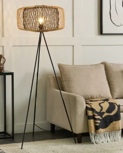 Sale Beliani Lampada da pavimento JAVARI Bambù Marrone/Nero Marrone Nero