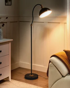 Hot Beliani Lampada da pavimento LENNON Regolabile Metallo Nero Bianco Nero Oro