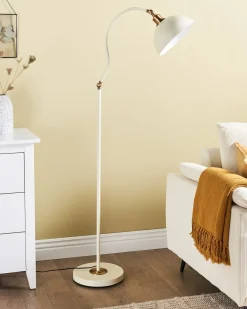 Hot Beliani Lampada da pavimento LENNON Regolabile Metallo Beige chiaro Bianco Beige Oro