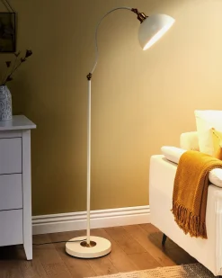Hot Beliani Lampada da pavimento LENNON Regolabile Metallo Beige chiaro Bianco Beige Oro