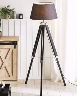 Hot Beliani Lampada da pavimento MADEIRA Legno di pino Nero Argento Nero