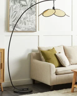 Clearance Beliani Lampada da pavimento MERRICA Metallo Nero Beige Naturale Nero