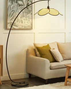 Clearance Beliani Lampada da pavimento MERRICA Metallo Nero Beige Naturale Nero