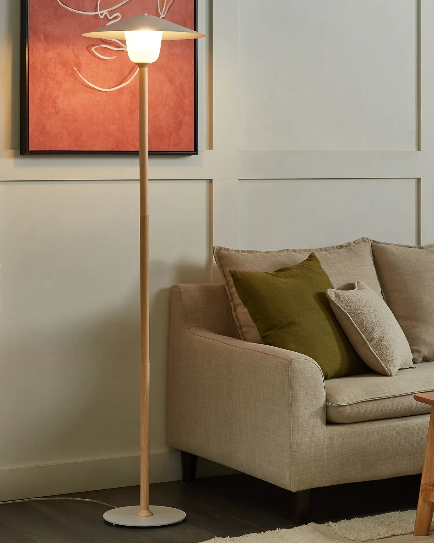 Best Beliani Lampada da pavimento MOPPY Legno di quercia Bianco Bianco Marrone
